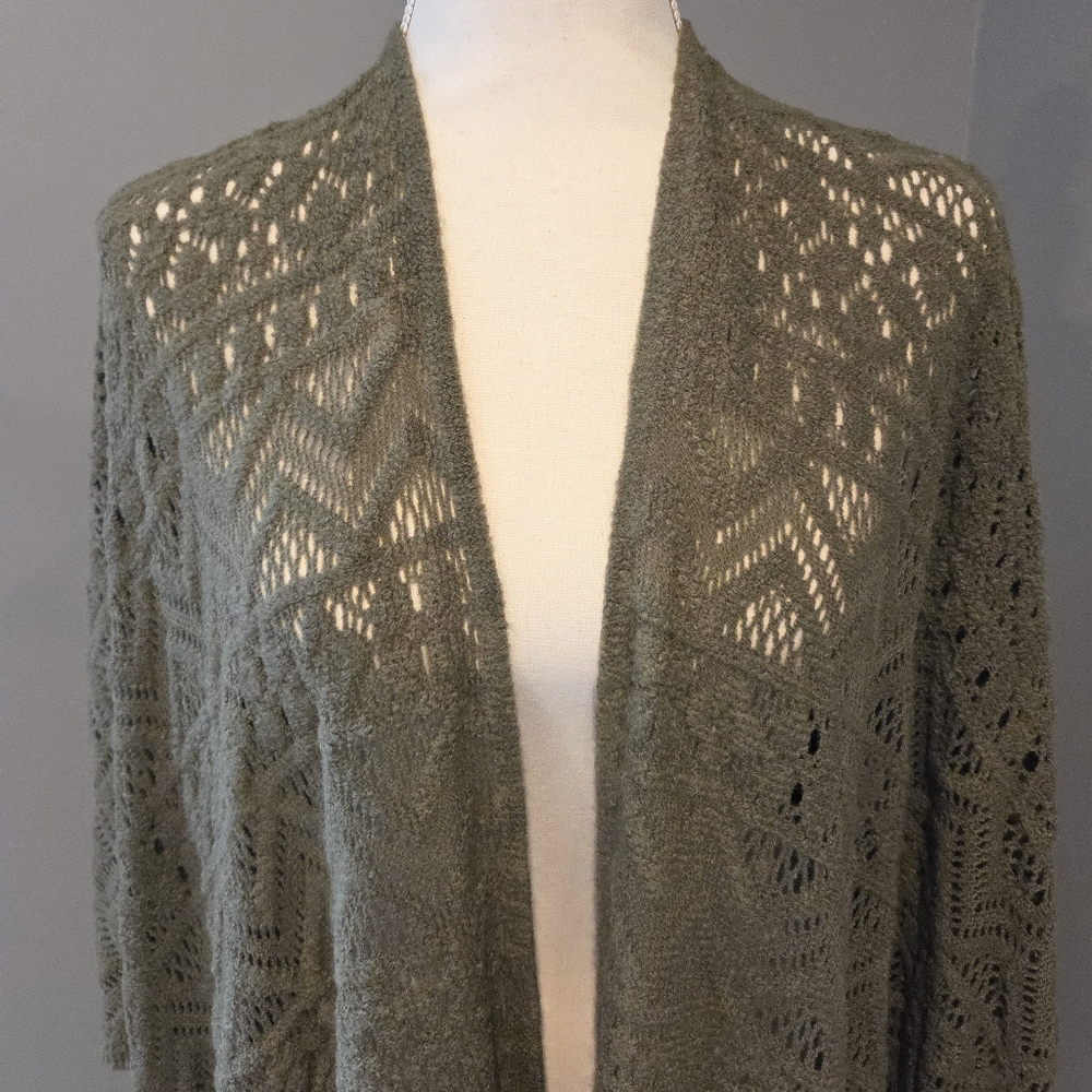 NWT Torrid Open Knit Fringe Ruana – Dusty Olive Boho Layering Shawl